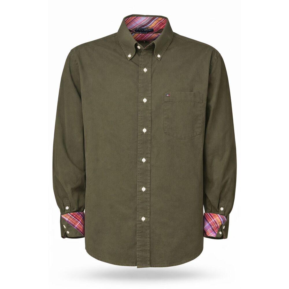 Tommy Hilfiger Men's Slim Fit Long Sleeve Shirt Green Contrasting Cuff Large